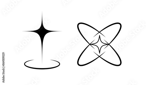 Minimalist Futuristic Streetwear. Aesthetic line with stars. Y2k style. Geometric retro futuristic element. Vector illustration