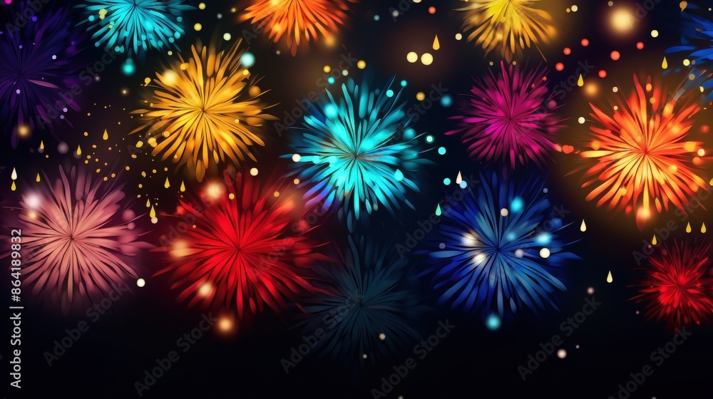Fototapeta premium Colorful Fireworks Display Against a Night Sky