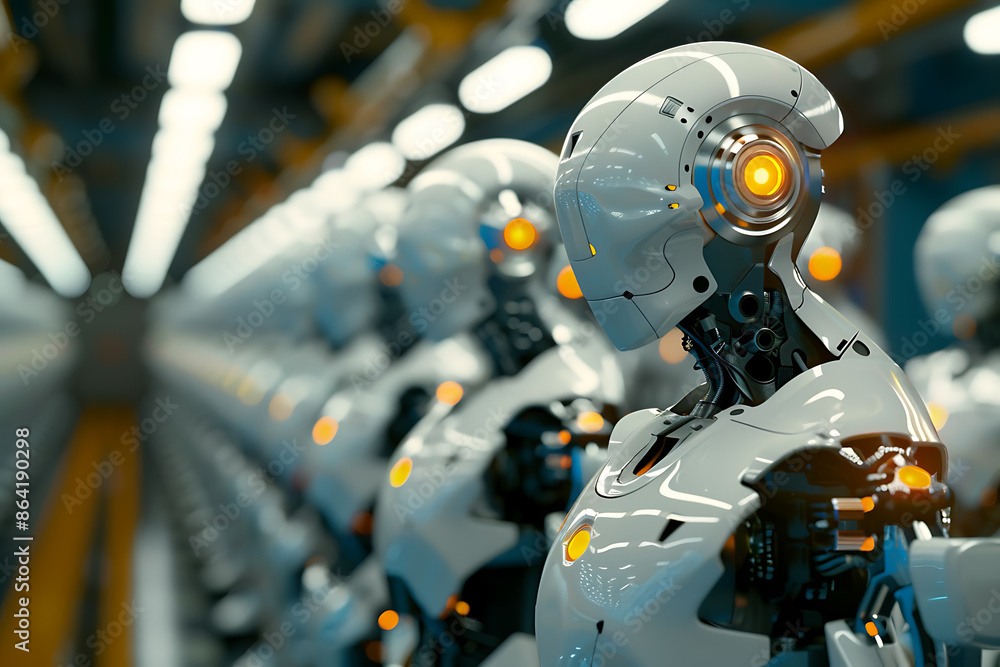 A high-tech factory with robots on an assembly line, manufacturing car body parts efficiently. A high-tech factory with robots on an assembly line, manufacturing car body parts efficiently.