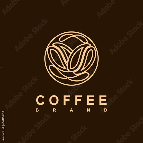 Coffee shop logo. Retro badge coffee beans and leaf branch with natural natural icon line stamp logo vector design modern hipster vintage style. Premium coffee shop bar brand symbol icon.