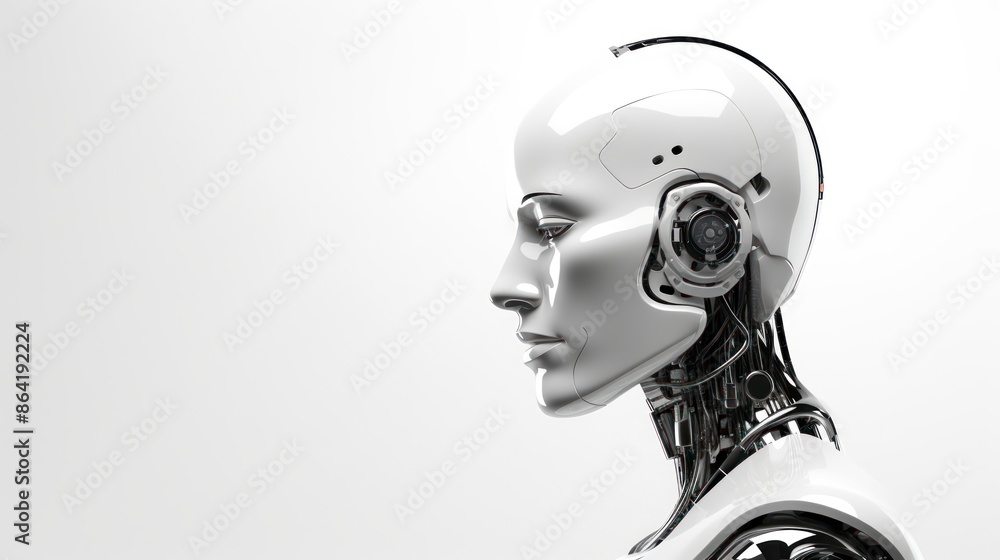 Humanoid robot on white background with blank space for text Humanoid robot on white background with blank space for text