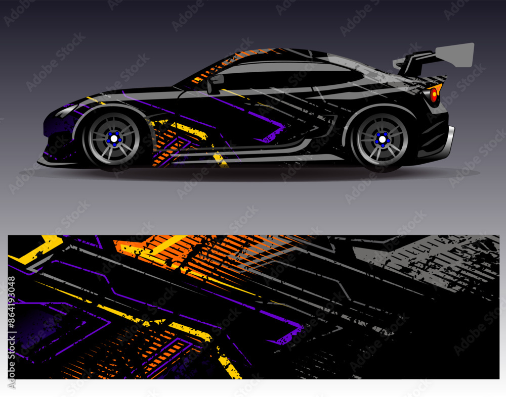 Car wrap design vector. Graphic abstract stripe racing background designs for vehicle, rally, race, adventure and car racing livery Car wrap design vector. Graphic abstract stripe racing background designs for vehicle, rally, race, adventure and car racing livery