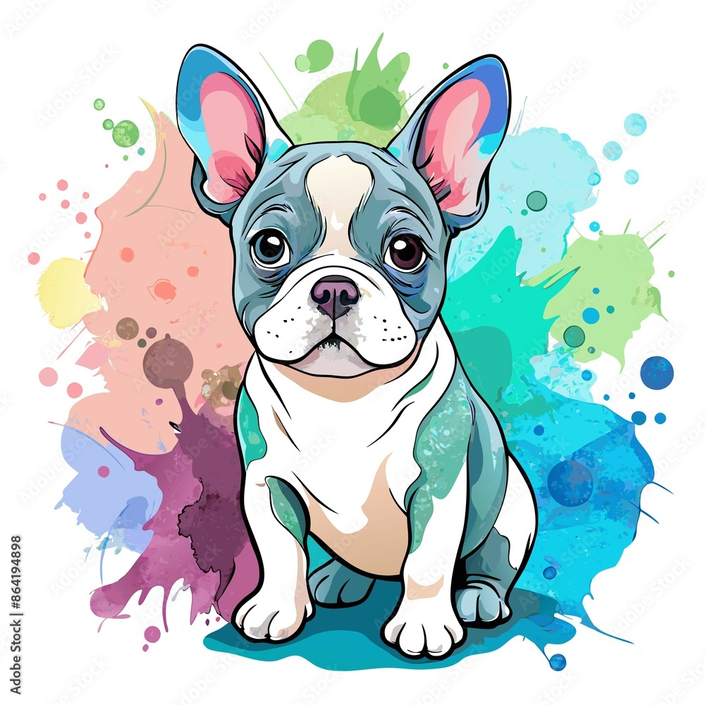 Whimsy takes flight! This watercolor illustration of a French Bulldog is brought to life with playful splatters, making it a delightful addition to any room. Whimsy takes flight! This watercolor illustration of a French Bulldog is brought to life with playful splatters, making it a delightful addition to any room.