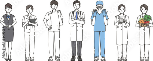 医療従事者の男性と女性のイラストセット