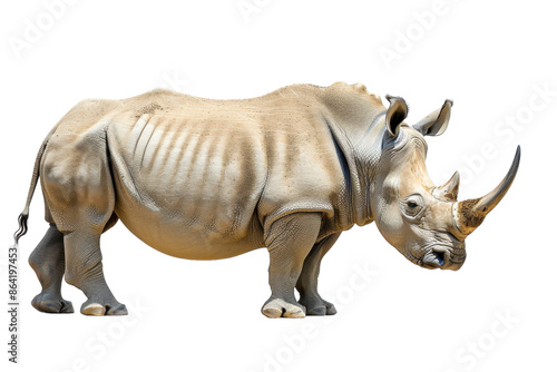 A Lone White Rhino Stands Against A Pure White Background on the Transparent PNG Background © Box 19th