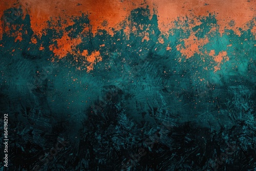 Gradient background in teal orange and black colors with a textured grainy effect for designing posters banners landing pages © Mamstock