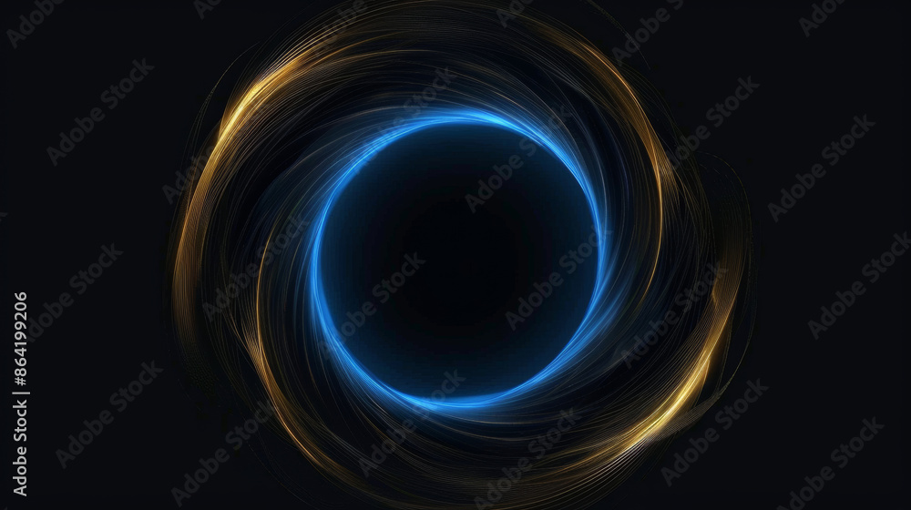 gold and blue lines spiralled into a circle, form a flame black hole, technology and space wallpaper gold and blue lines spiralled into a circle, form a flame black hole, technology and space wallpaper