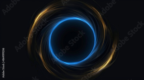 gold and blue lines spiralled into a circle, form a flame black hole, technology and space wallpaper