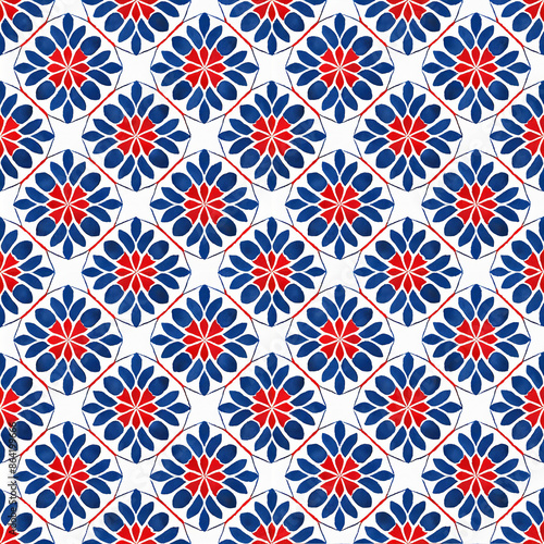 Wallpaper Mural Seamless Red and Blue digital paper, Moroccan tile, Torontodigital.ca