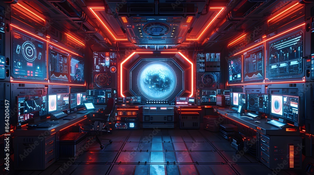 Futuristic control room with glowing screens and advanced technology, showcasing a sleek and high-tech work environment. Futuristic control room with glowing screens and advanced technology, showcasing a sleek and high-tech work environment.