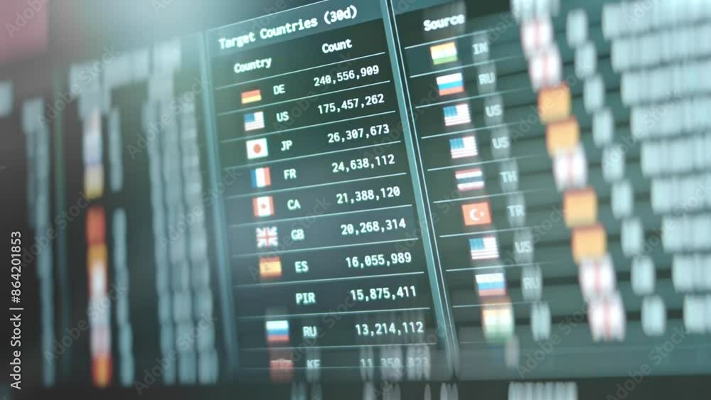 List of target countries for cyber attacks and the count of attacks List of target countries for cyber attacks and the count of attacks
