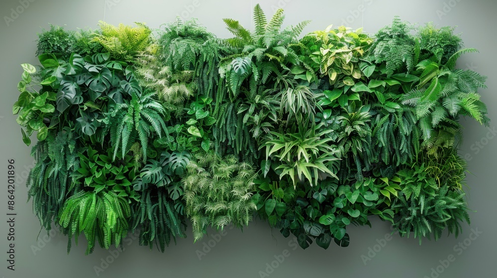 Vertical garden plants create a lush, green wall against a minimal, simple background. Vertical garden plants create a lush, green wall against a minimal, simple background.