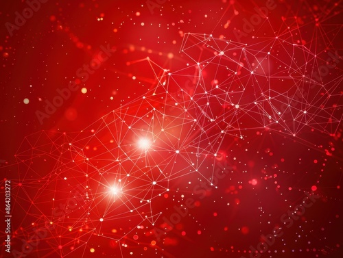 Dynamic Red Network with Glowing Nodes and Connections photo