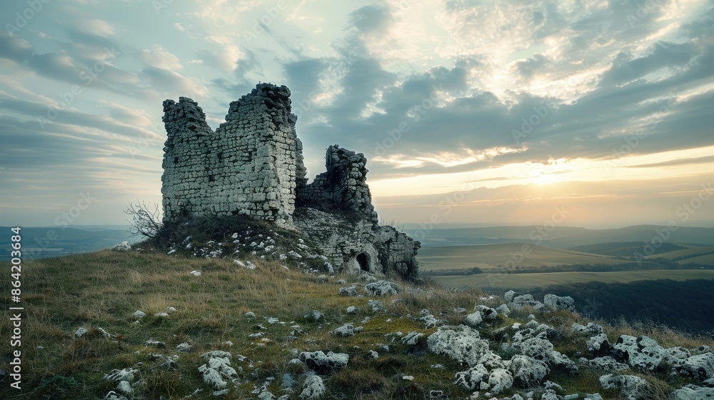Deserted ancient stone remains atop a hill Deserted ancient stone remains atop a hill