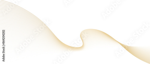 Abstract wavy lines (Guilloche texture) flowing smooth curve gold gradient color on transparent background. Vector horizontal template for business banner, technology, luxury voucher, invitation