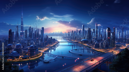 generated illustration of IT roadmap modern technology, City with futuristic city . © seanzheng