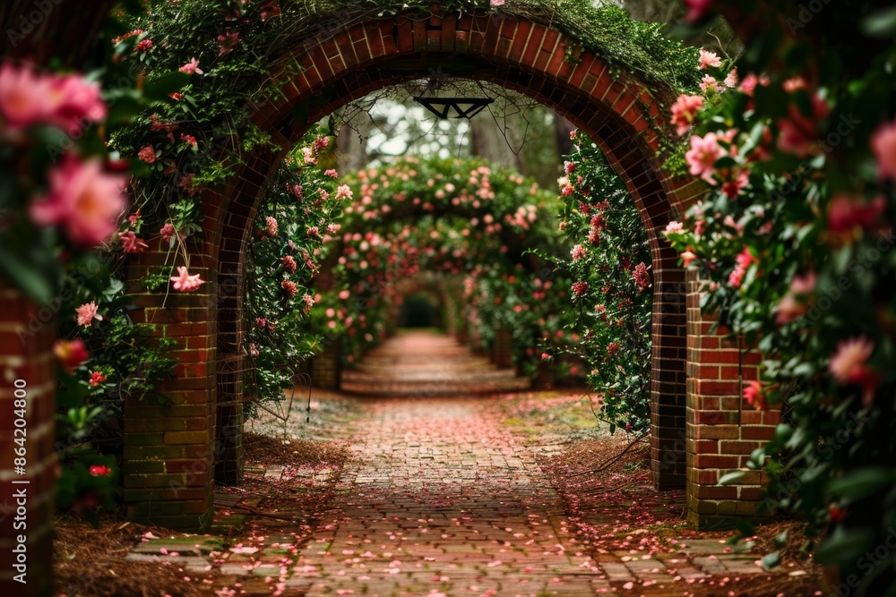 Obraz premium Enchanting Brick Archway Leading to Secret Garden Oasis
