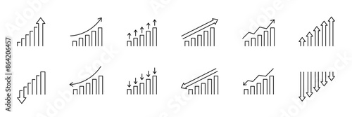 Growth chart icon set. Chart increase icons. Growing graph icon collection
