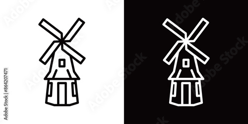 シンプルな風車展望台のラインアイコン