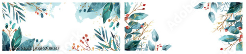 Winter background modern. Hand painted watercolor and gold brush texture with flowers and botanical leaves. Abstract art design for wallpaper, wall art, cover, wedding and invitation cards.
