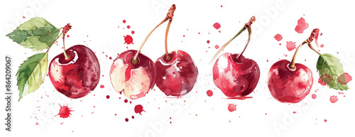 Modern watercolor cherry on white background