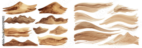 A set of hand drawn watercolor elements isolated on a white background.