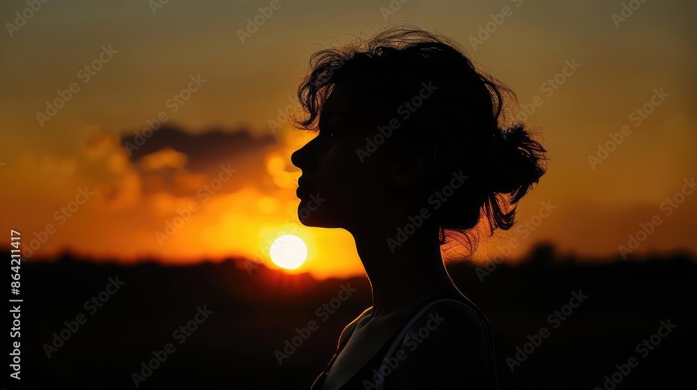 Silhouette, portrait photography, sunset background theme, side view, capturing dramatic shadows and light, digital tone, Monochromatic Color Scheme Silhouette, portrait photography, sunset background theme, side view, capturing dramatic shadows and light, digital tone, Monochromatic Color Scheme