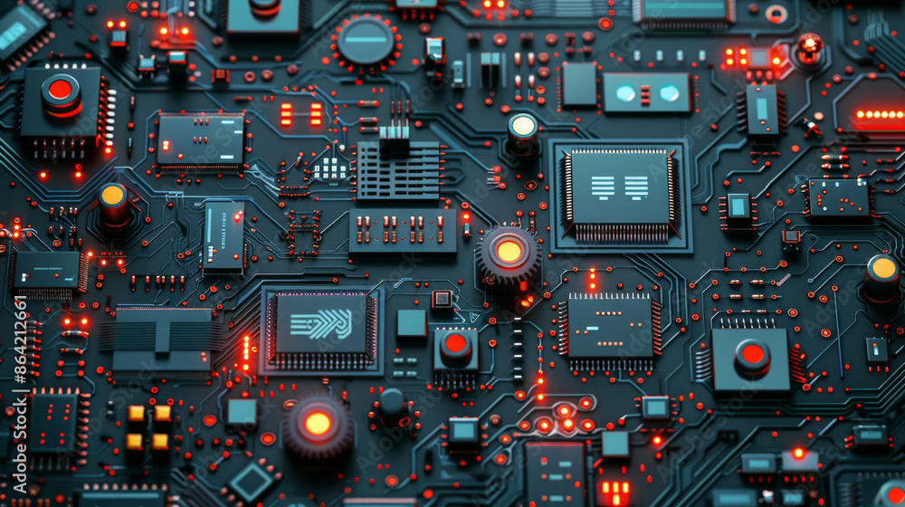 Fototapeta premium Intricate technology computer chips background for tech concepts.