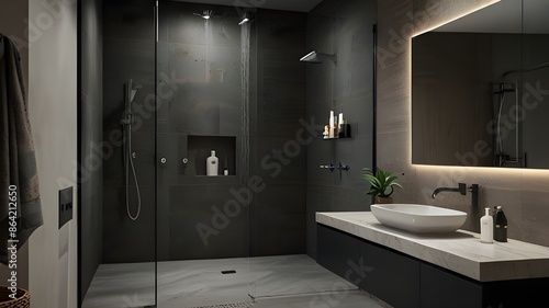 bathroom interior with shower and bathtub