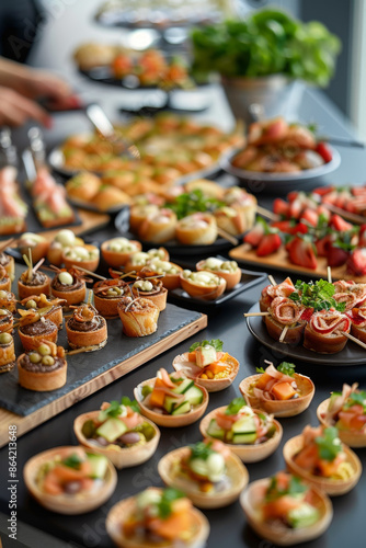 Professional catering with canapes and snacks at a business meeting in the office