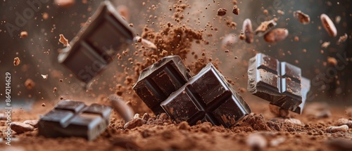 Chocolate Bars Exploding In Cocoa Powder