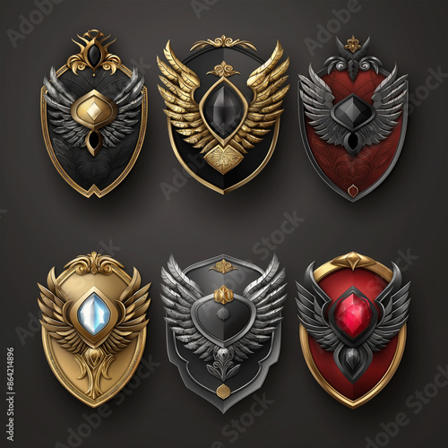 Asset of shield on dark background, Illustration