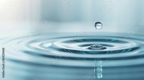 Close-up of a water droplet falling into a calm pool creating ripples, showcasing the beauty of nature and the tranquility of water.