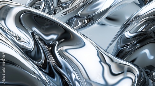 Futuristic Chrome Mural with Reflective Metal Surface and Sleek Design