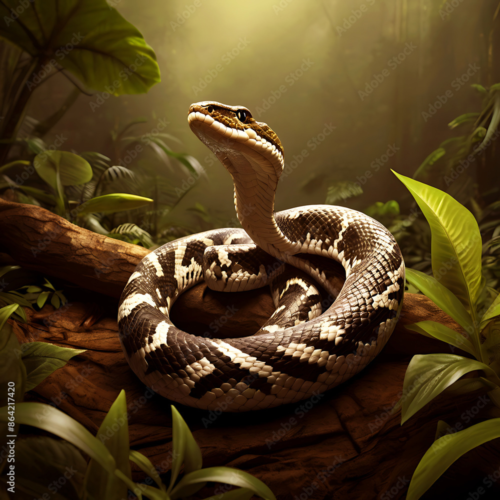 Fototapeta premium The poisonous snake is coiled