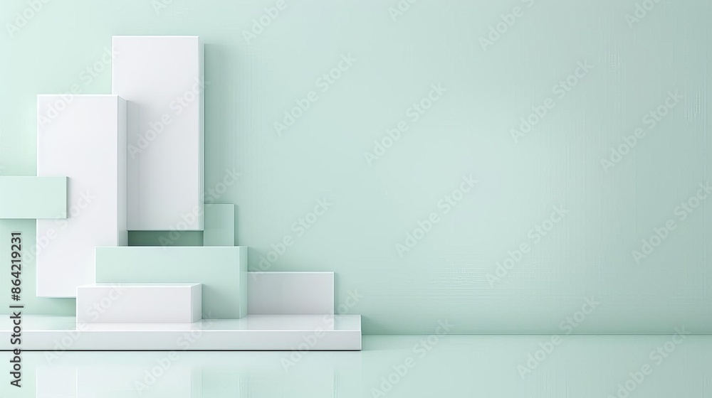 Modern minimalist geometric shapes in white and pastel green against a plain background, representing clean and simple design concepts. Modern minimalist geometric shapes in white and pastel green against a plain background, representing clean and simple design concepts.