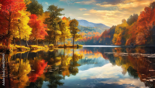 autumn landscape with lake