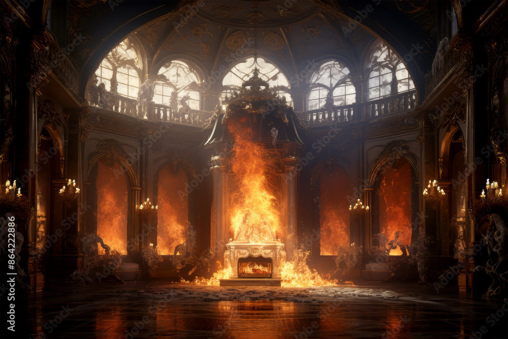 palace in hot fire on background palace in hot fire on background