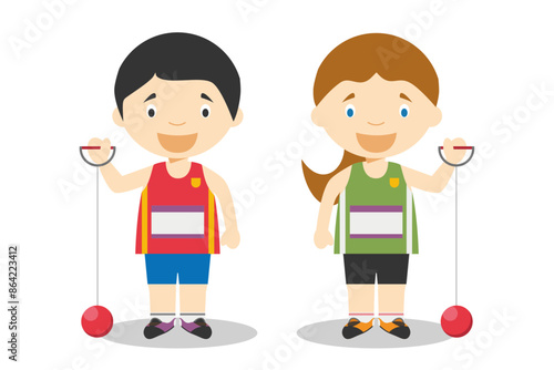 Sports vector illustrations: Hammer Throw male and female cartoon characters