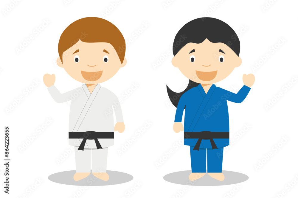 Sports vector illustrations: Judo or Karate male and female cartoon characters Sports vector illustrations: Judo or Karate male and female cartoon characters