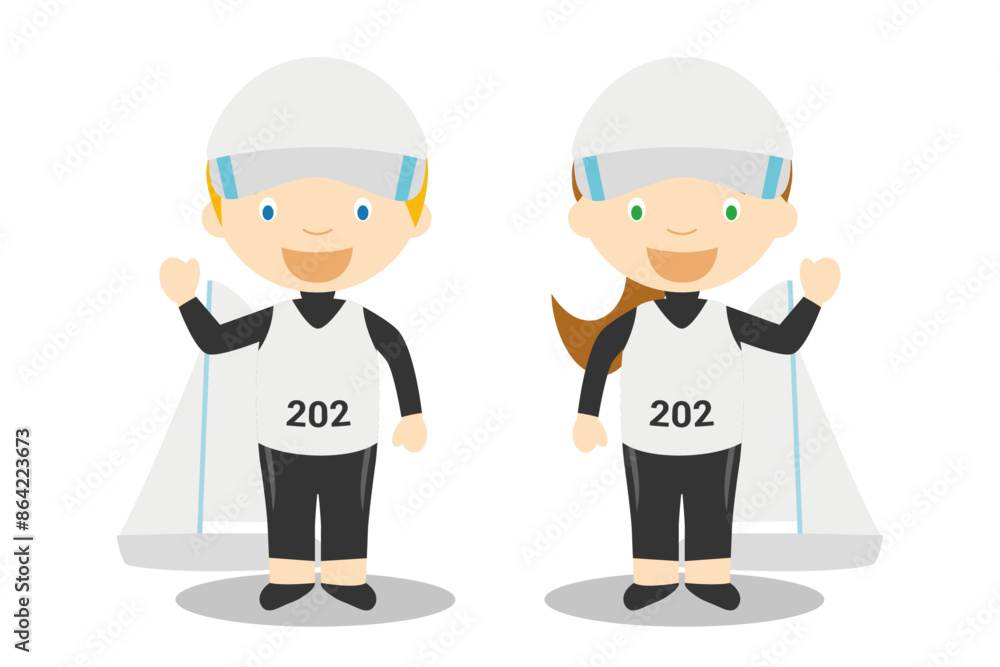 Sports vector illustrations: Sailing male and female cartoon characters Sports vector illustrations: Sailing male and female cartoon characters