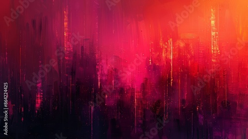 Sharp paint strokes with neon contrasts on a maroon to scarlet gradient background
