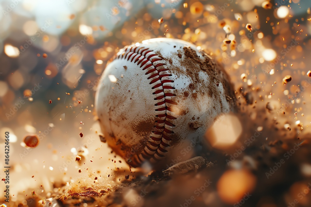 Close up on a baseball pitch, slow motion powerful shot, red diamond in the background, natural lighting Close up on a baseball pitch, slow motion powerful shot, red diamond in the background, natural lighting