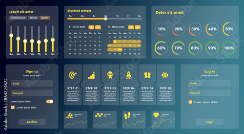 A modern set of UI elements that includes various graphic components for creating interfaces. Creation of business applications or websites focused on collecting and processing information.