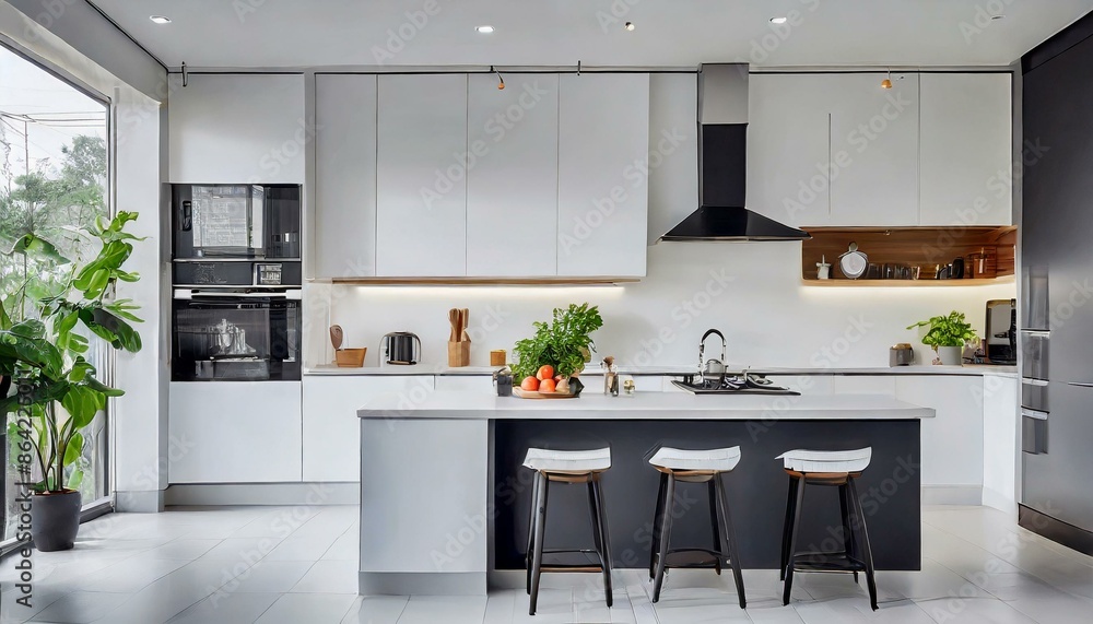 Simple modern style kitchen with white background generative AI