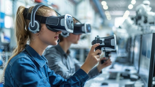 Engineers using VR for virtual prototyping in an industrial setting