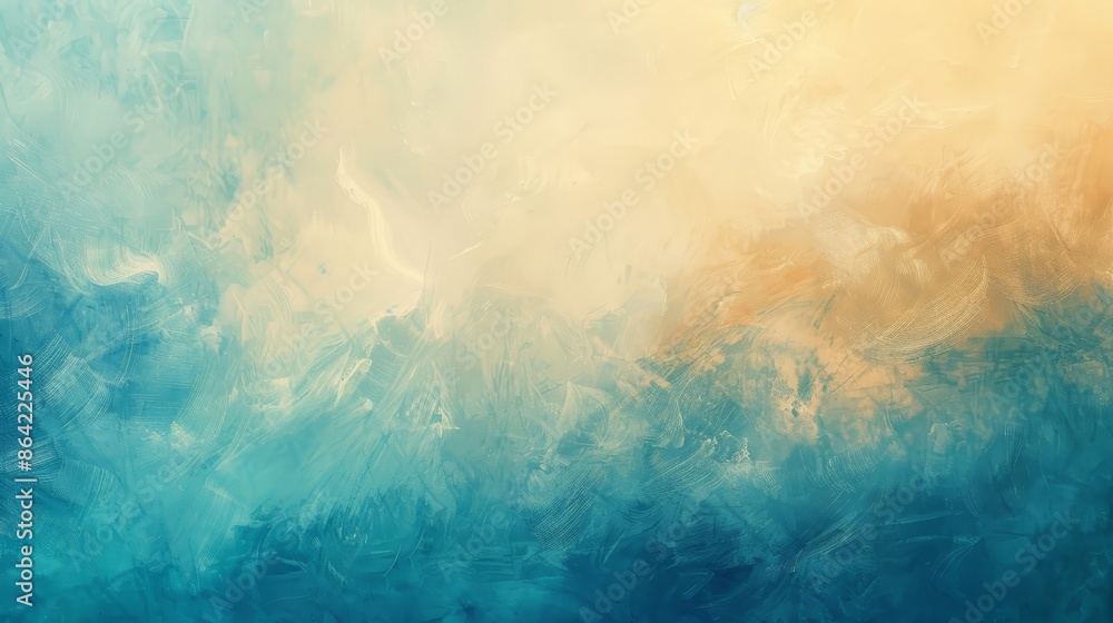 Obraz premium Tranquil wallpaper with wispy brushstrokes in pastel hues on a honey gold to sky blue gradient