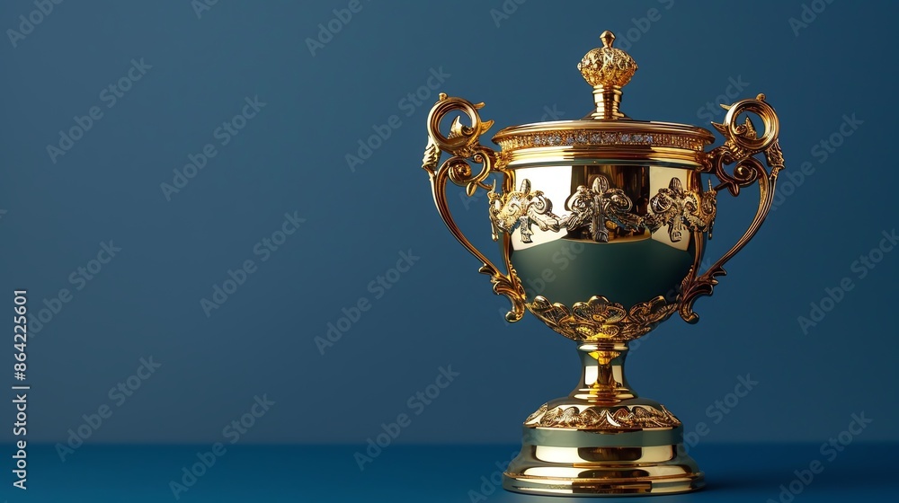 A gold trophy on a royal blue background A gold trophy on a royal blue background