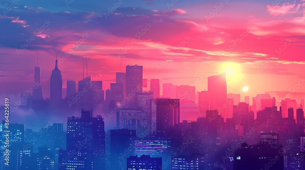 Fototapeta premium Breathtaking Dawn Cityscape of a Modern Vibrant Metropolis