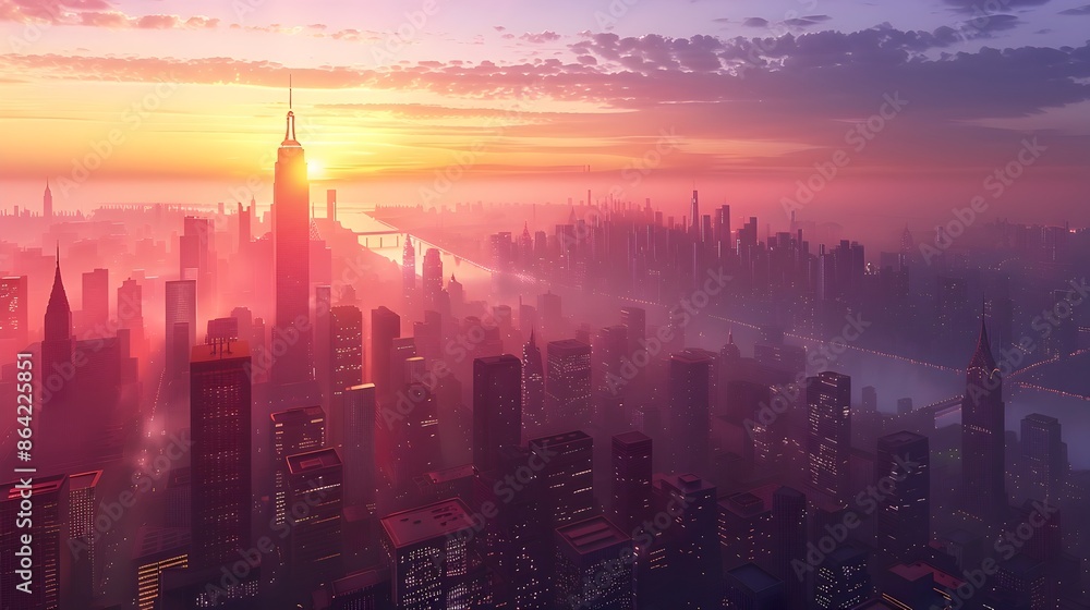 Fototapeta premium Breathtaking Dawn Cityscape Skyline of Modern Metropolis with Stunning Architecture and Colors